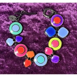 Thierry Joo Bracelet Pop Art Multicolor Enamel Artsy Geometric Circles Statement